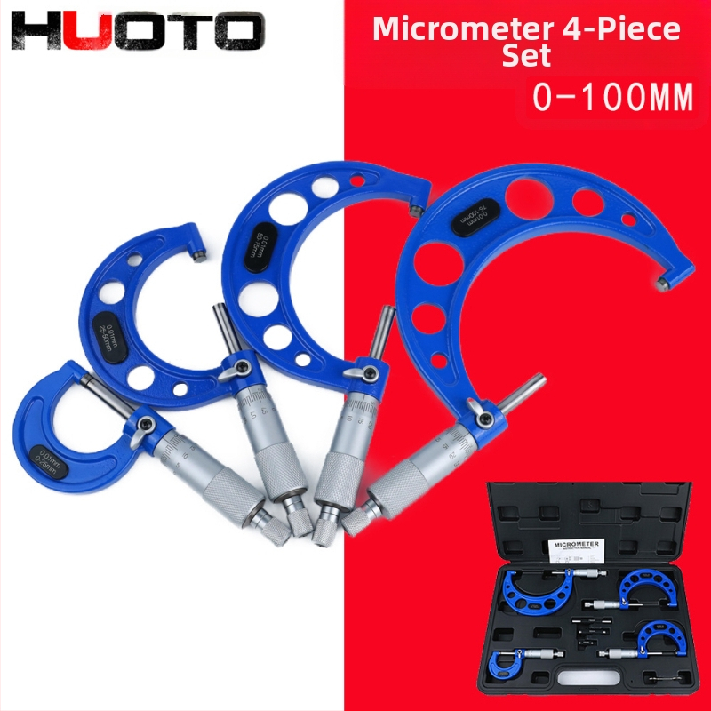 HUOTO Външен механичен микрометър комплект, 4 части, за измерване на външен диаметър