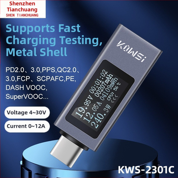 Keweisi Type-C ανιχνευτής φόρτισης για κινητά, PD έως 12A υψηλού ρεύματος, DC βολτόμετρο και μετρητής ισχύος
