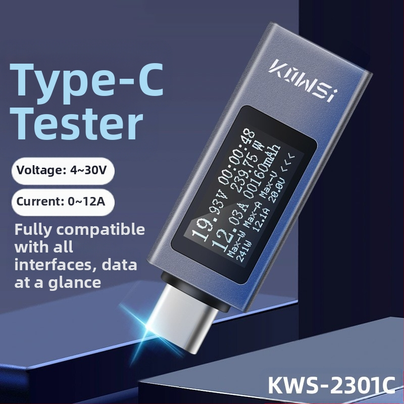 Keweisi Type-C nabíjací detektor pre telefón s PD 12A vysokým prúdom, DC voltmeter a merač výkonu