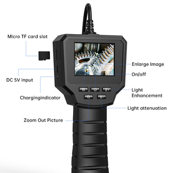 Pramoninis endoskopas su ekranu, 8.0 mm skersmuo, darbo ilgis 2 m, IP67 atsparus vandeniui, 2,4 colių ekranas, 720p raiška