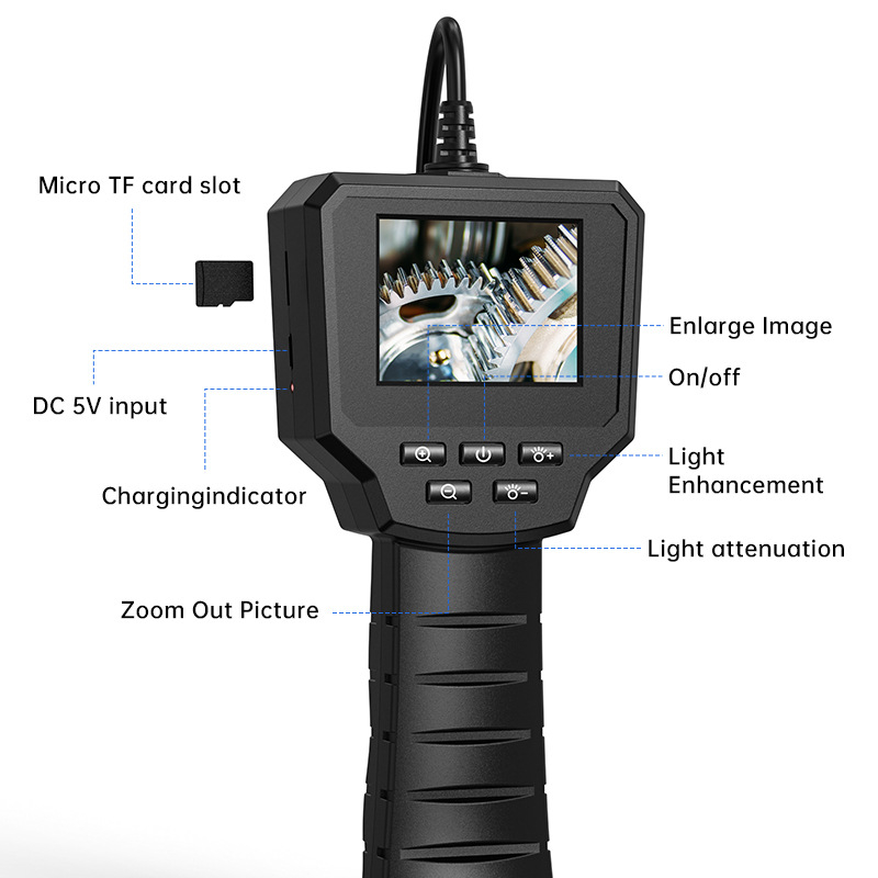 Pramoninis endoskopas su ekranu, 8.0 mm skersmuo, darbo ilgis 2 m, IP67 atsparus vandeniui, 2,4 colių ekranas, 720p raiška