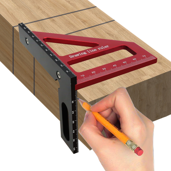 Αλουμινένιος τρίγωνος χάρακας με γωνίες 45°/90°, κλίμακα χάραξης, πολυλειτουργικό εργαλείο ξυλουργικής