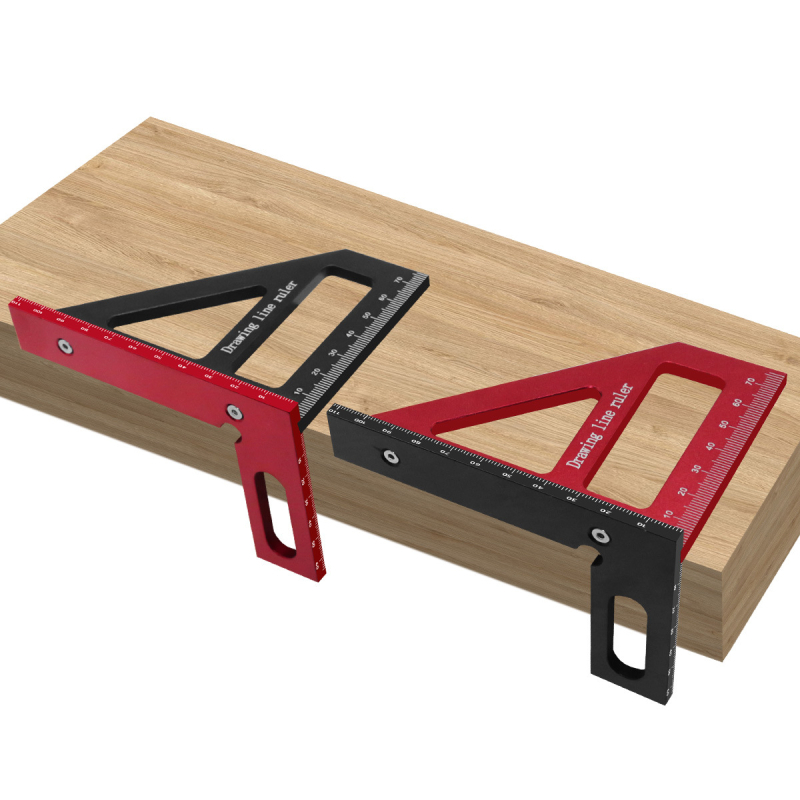 Αλουμινένιος τρίγωνος χάρακας με γωνίες 45°/90°, κλίμακα χάραξης, πολυλειτουργικό εργαλείο ξυλουργικής