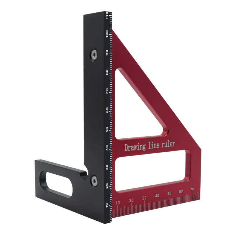 Αλουμινένιος τρίγωνος χάρακας με γωνίες 45°/90°, κλίμακα χάραξης, πολυλειτουργικό εργαλείο ξυλουργικής