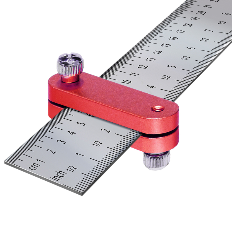 Стоманена линейка и позициониращ блок със зажим за дървообработване — чертане и ограничител