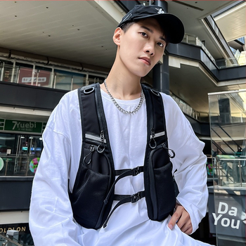 Unisex krūtinės maišas dviratininkams lauke – fluorescencinis, atsparus vandeniui, ultra lengvas, atsparus dėvėjimui, lengvinantis apkrovą (Oxford audinys; pamušalas: nailonas; naktinis atšvaitas)