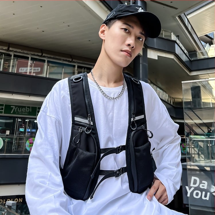 Unisex krūtinės maišas dviratininkams lauke – fluorescencinis, atsparus vandeniui, ultra lengvas, atsparus dėvėjimui, lengvinantis apkrovą (Oxford audinys; pamušalas: nailonas; naktinis atšvaitas)