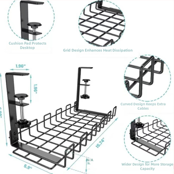 Μεταλλικό ράφι διαχείρισης καλωδίων κάτω από το γραφείο, εγκατάσταση με γάντζο, μονοεπίπεδη κατασκευή, πολλαπλών χρήσεων, χωρίς τρυπήματα