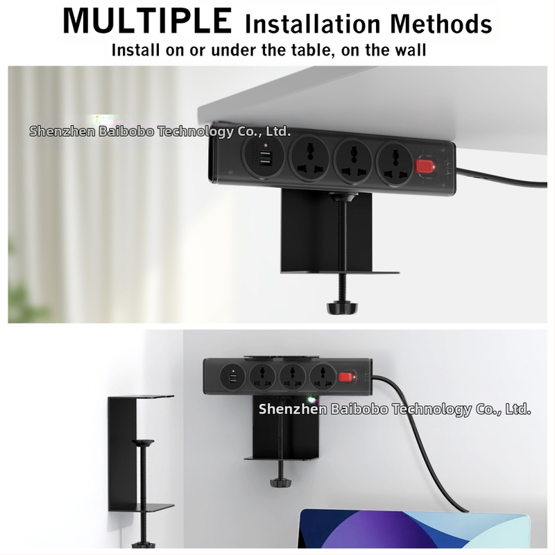 Železný kreatívny držiak na viac zásuviek s adhéznym upevnením, stolný a nástenný montáž, bez vŕtania, kábelový organizér