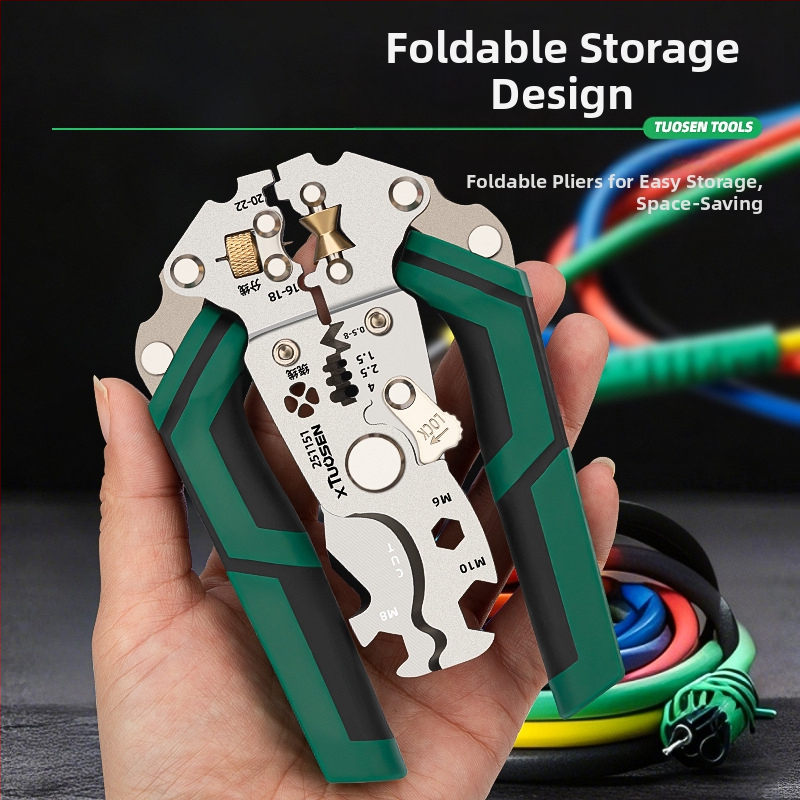 Tuosen сгъваем инструмент за обелване на кабели – многофункционални клещи за обелване, кабелен резач, модел 251151, тегло 0.24 кг