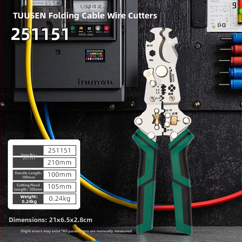 Tuosen sklopivi alat za skidanje izolacije s vodiča – svestrane klešta za skidanje izolacije, kabelski rezač, model 251151, težina 0.24 kg