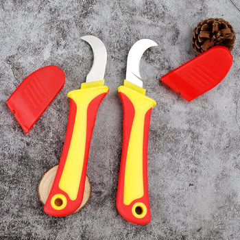 Daugiafunkcinis izoliuotas elektriko peilis su lenkta ir tiesia ašmenimis, plastine rankena, kabelių nulupimas