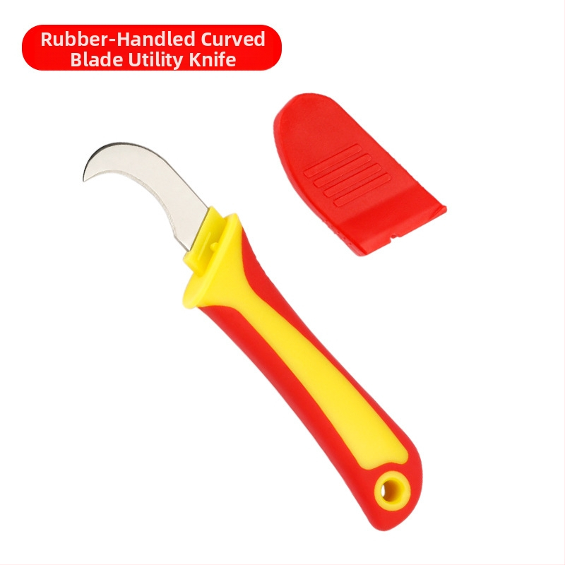 Daugiafunkcinis izoliuotas elektriko peilis su lenkta ir tiesia ašmenimis, plastine rankena, kabelių nulupimas