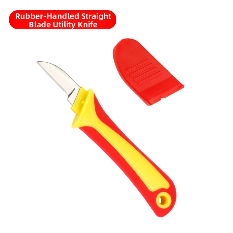 Daugiafunkcinis izoliuotas elektriko peilis su lenkta ir tiesia ašmenimis, plastine rankena, kabelių nulupimas