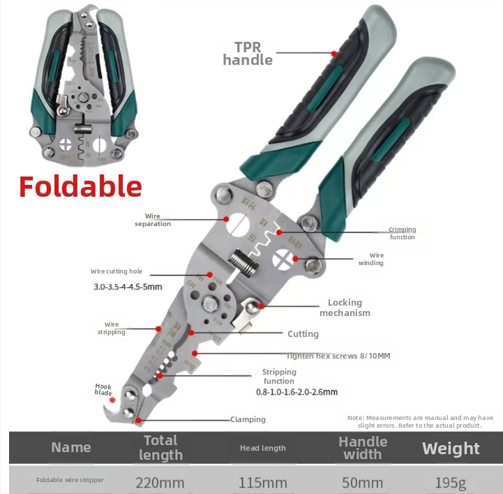 Klešta za skidanje izolacije kablova, sklopiva, višestruka namjena, ručna, težina 200 g