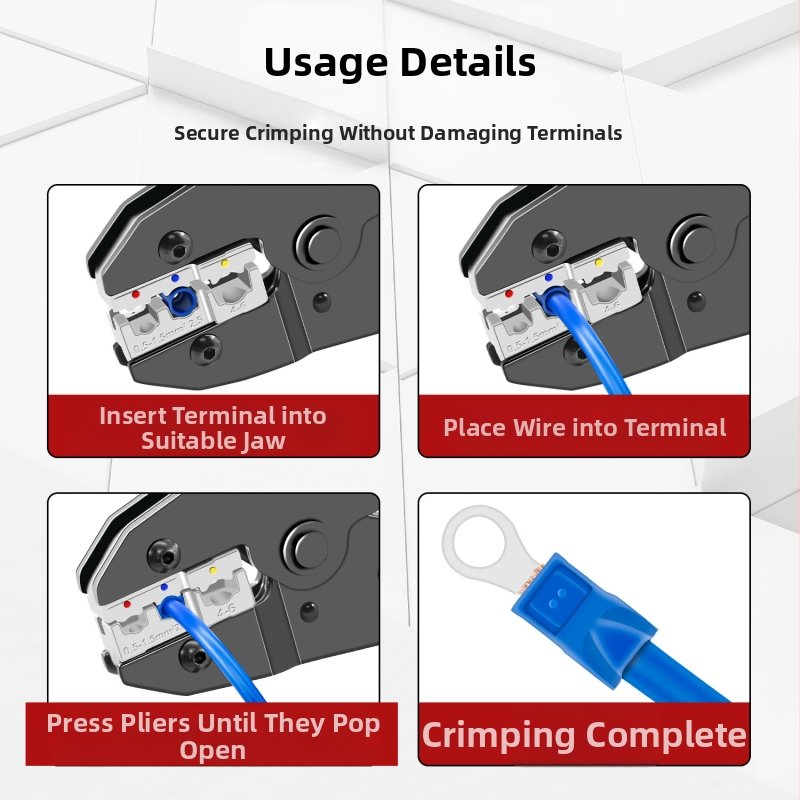 Многофункционални клещи за обжим – комплект за изолирани, голи и конекторни терминали, SANJIANG, високо въглеродна стомана, тегло 1.2