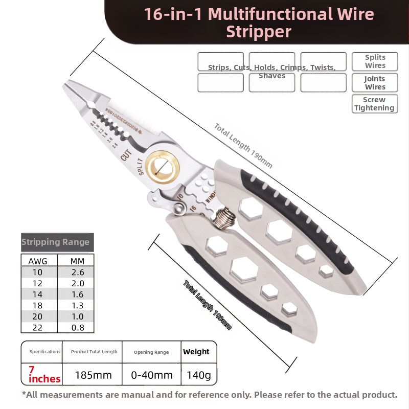 Klešta za skidanje izolacije kablova za električare — Senssheng, materijal: krom-vanadij čelik, težina 150 g, funkcija: skidanje izolacije, značajke: standardne