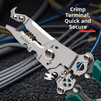 Električarske kliješta za rezanje i skidanje izolacije žica, višenamjenske s ravnom glavom, sklopne, težina 0,2 kg, Sco