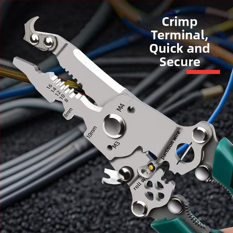 Električarske kliješta za rezanje i skidanje izolacije žica, višenamjenske s ravnom glavom, sklopne, težina 0,2 kg, Sco