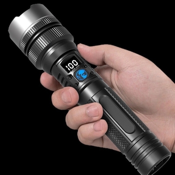 Φακός με LCD οθόνη, LED 10W, επαναφορτιζόμενη μπαταρία 1800mAh, σώμα από αλουμίνιο, εμβέλεια πάνω από 500m