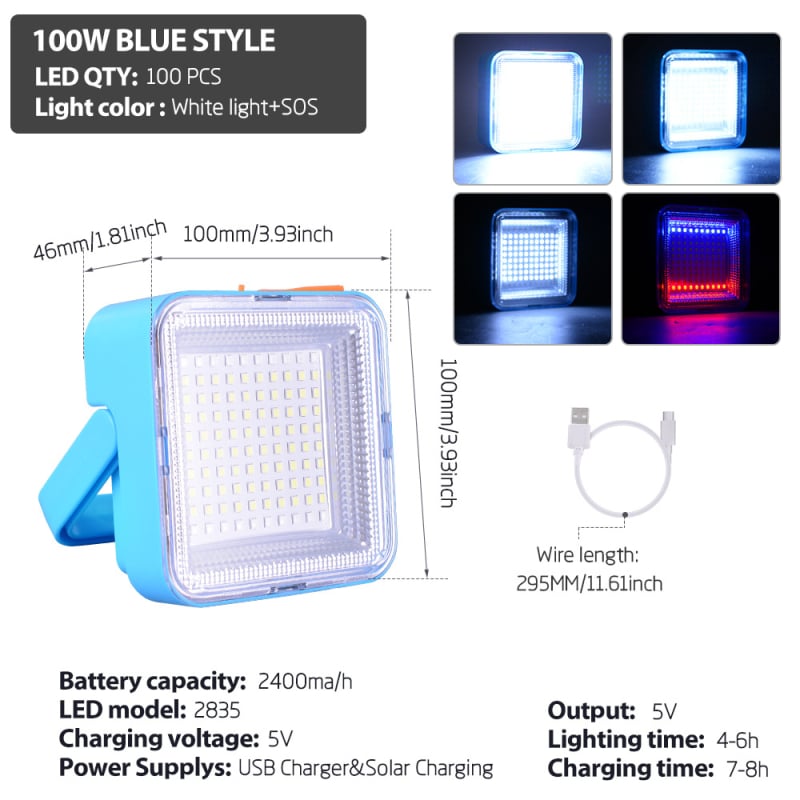 Saulės LED Prožektorius – Nešiojamas avarinis darbo apšvietimas kempingui, Modelis 3375, IP65, LED, veikimo laikas 6–12 val., Tarnavimo laikas 36000 val.