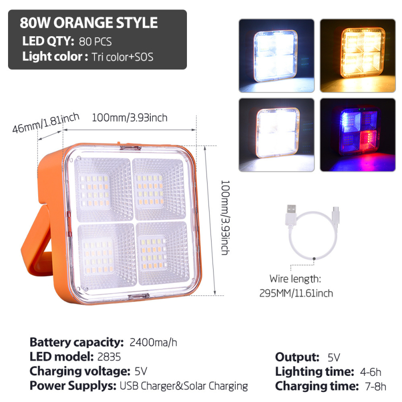 Saulės LED Prožektorius – Nešiojamas avarinis darbo apšvietimas kempingui, Modelis 3375, IP65, LED, veikimo laikas 6–12 val., Tarnavimo laikas 36000 val.