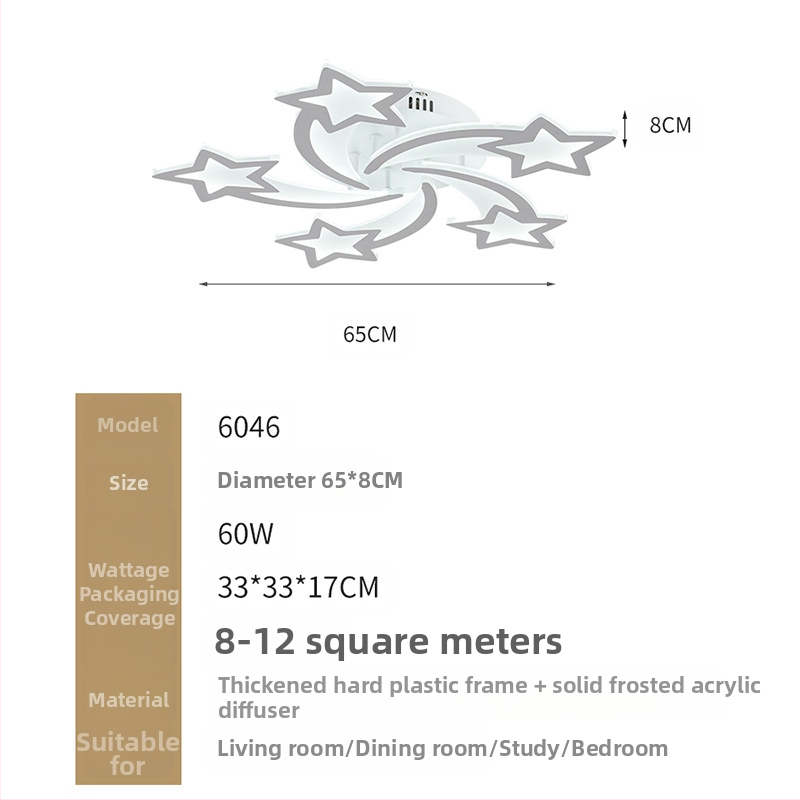 Šiuolaikinė minimalistinė LED lubų lemputė su 6 šaltiniais, reguliuojamas apšvietimas, 220V, CRI 80–90, apšviečia 8–12 m²