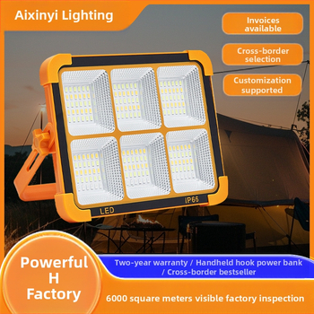 Saulės energijos kempingo lemputė – nešiojama LED prožektorius vidaus ir lauko naudojimui, USB avarinis apšvietimas, 6V