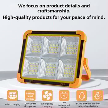Saulės energijos kempingo lemputė – nešiojama LED prožektorius vidaus ir lauko naudojimui, USB avarinis apšvietimas, 6V