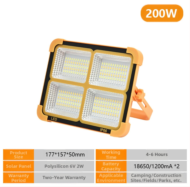 Saulės energijos kempingo lemputė – nešiojama LED prožektorius vidaus ir lauko naudojimui, USB avarinis apšvietimas, 6V
