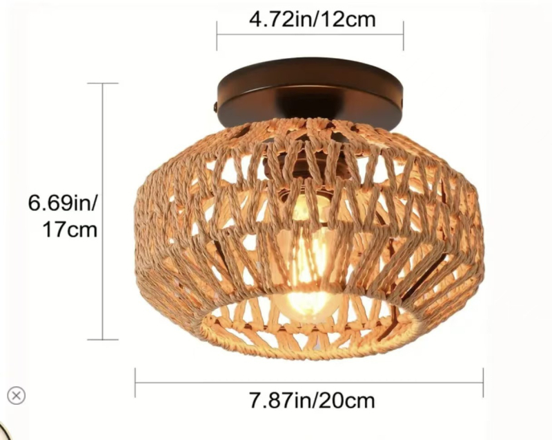 Stropna svjetiljka s dvostrukom glavom, sjenilo od papira i ratana pletene, LED rasvjeta, 110-240V