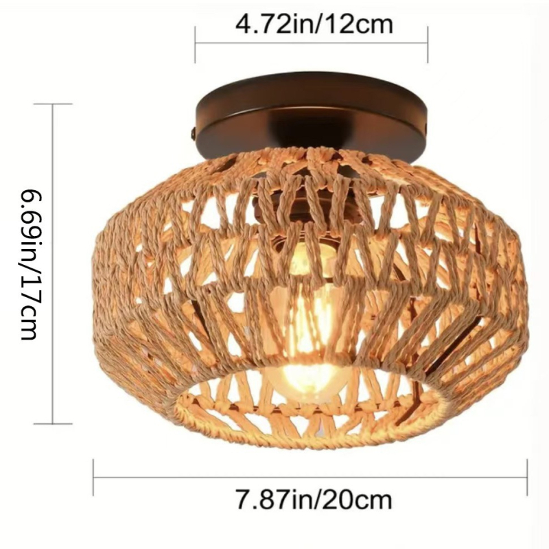 Stropna svjetiljka s dvostrukom glavom, sjenilo od papira i ratana pletene, LED rasvjeta, 110-240V