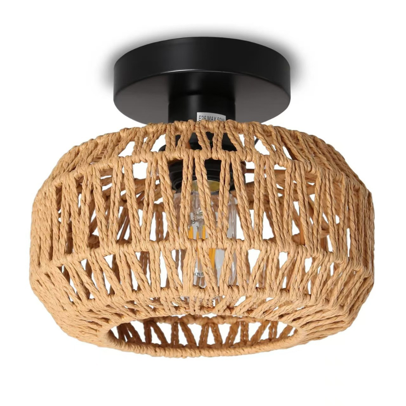 Stropna svjetiljka s dvostrukom glavom, sjenilo od papira i ratana pletene, LED rasvjeta, 110-240V