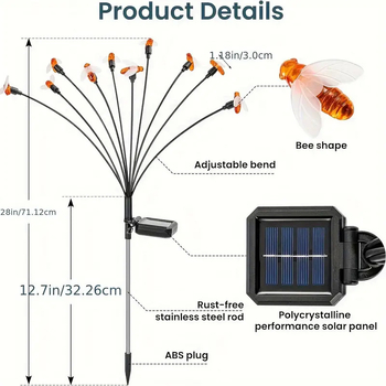 Saulės energijos bitės LED sodo žibintas – lauko kraštovaizdžio apšvietimas, pastoralinis stilius, rankinis jungiklis