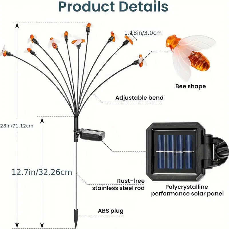 Saulės energijos bitės LED sodo žibintas – lauko kraštovaizdžio apšvietimas, pastoralinis stilius, rankinis jungiklis