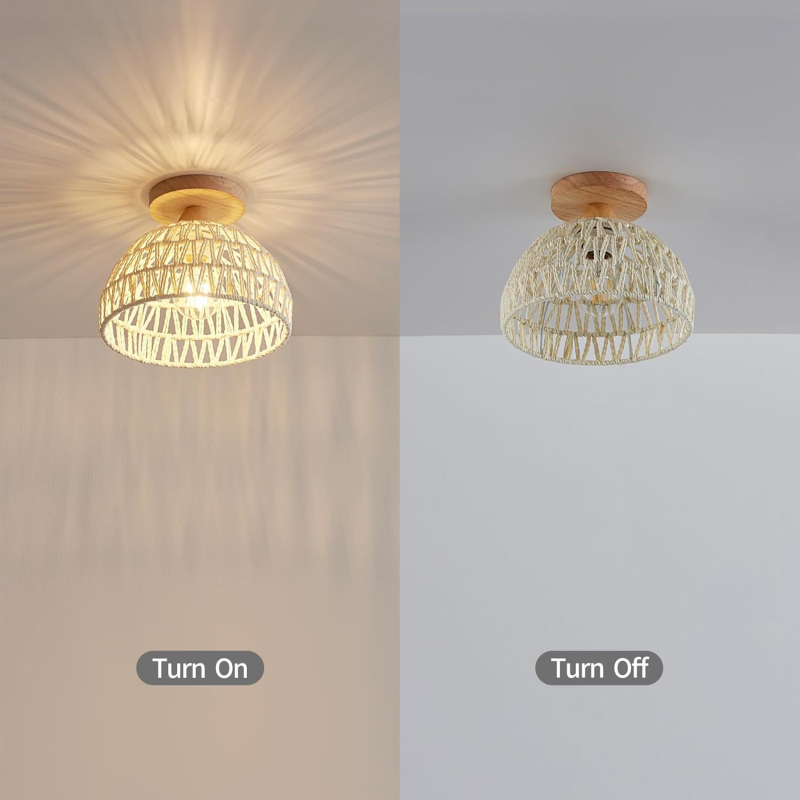 Stropna LED svjetiljka, tijelo od biljnih vlakana i abažur od pletene ražnje (ratan), pogodna za dnevni boravak i spavaću sobu, pokriće 30㎡+