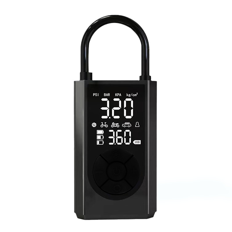 Nešiojama rankinė metalinė oro pompa su skaitmeniniu displeju ir padangos slėgio matuokliu, srautas 70 L/min, galia iki 80 W