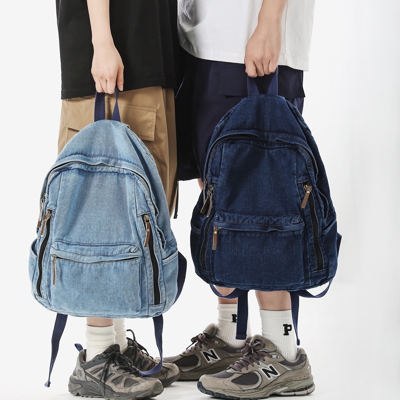 Háti táska mosott denim vászonból, 20-35L, uniszex, lélegző, street-trend stílus