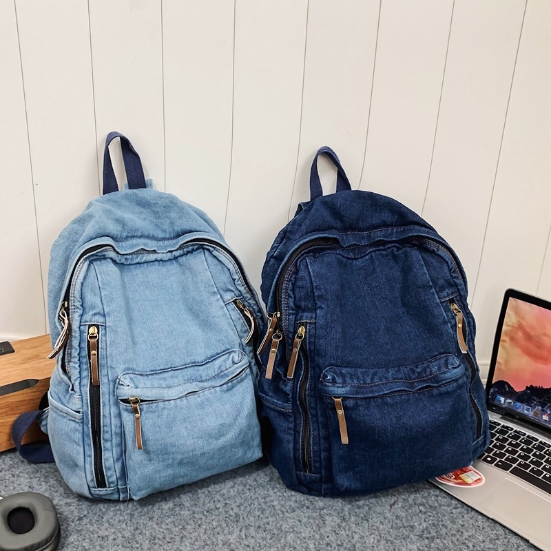 Háti táska mosott denim vászonból, 20-35L, uniszex, lélegző, street-trend stílus
