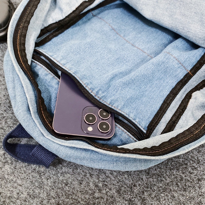 Háti táska mosott denim vászonból, 20-35L, uniszex, lélegző, street-trend stílus