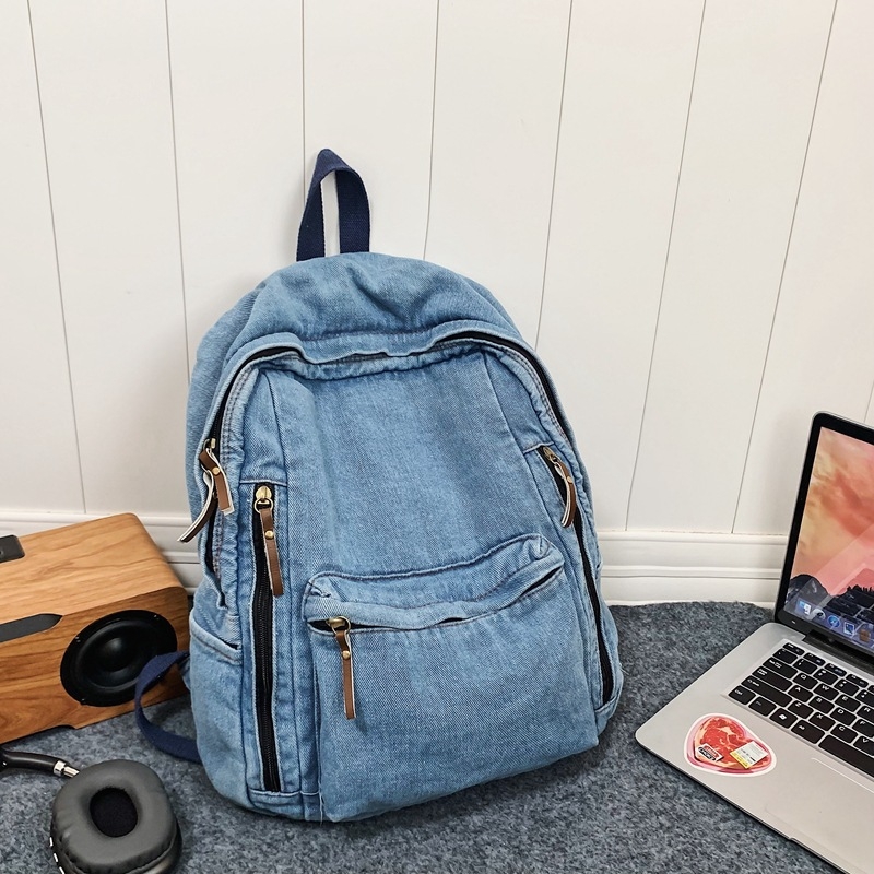 Háti táska mosott denim vászonból, 20-35L, uniszex, lélegző, street-trend stílus