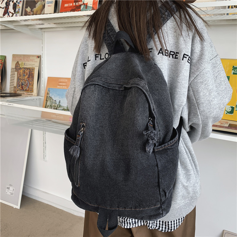 Moteriška mokyklinė kuprinė, denim kanvasas, atspari dėvėjimuisi, talpa 36–55L, tinka 15 colių nešiojamam, modelis 8736