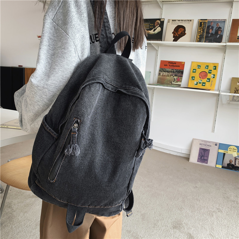 Moteriška mokyklinė kuprinė, denim kanvasas, atspari dėvėjimuisi, talpa 36–55L, tinka 15 colių nešiojamam, modelis 8736