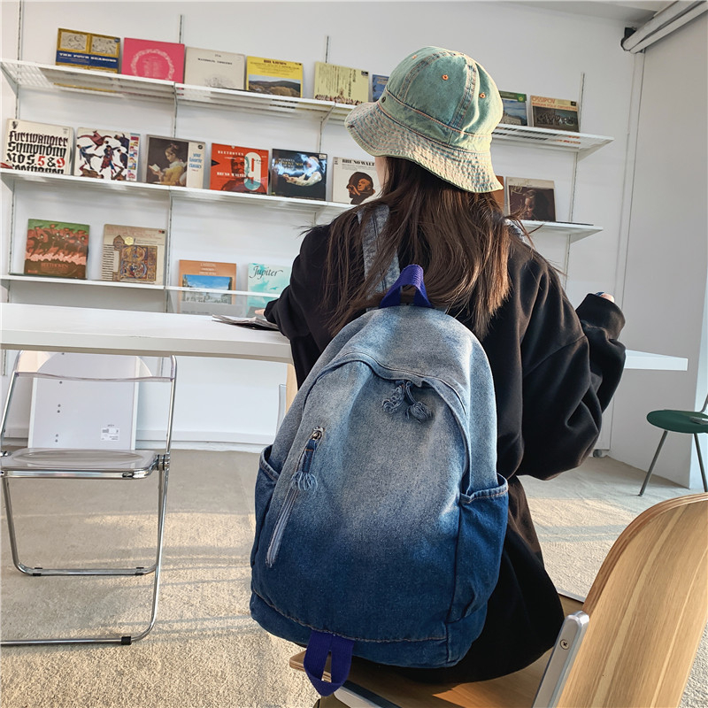 Moteriška mokyklinė kuprinė, denim kanvasas, atspari dėvėjimuisi, talpa 36–55L, tinka 15 colių nešiojamam, modelis 8736