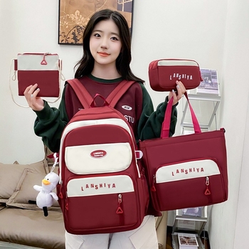 Keturių dalių kanvasinis kuprinės rinkinys vidurinei mokyklai, didelė talpa, atsparus dėvėjimuisi, pečių diržai su oro pagalve, miesto minimalistinis stilius