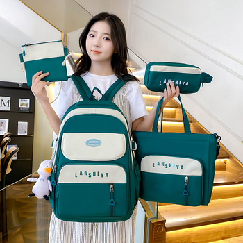 Keturių dalių kanvasinis kuprinės rinkinys vidurinei mokyklai, didelė talpa, atsparus dėvėjimuisi, pečių diržai su oro pagalve, miesto minimalistinis stilius