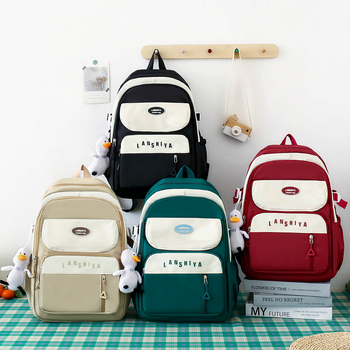 Keturių dalių kanvasinis kuprinės rinkinys vidurinei mokyklai, didelė talpa, atsparus dėvėjimuisi, pečių diržai su oro pagalve, miesto minimalistinis stilius