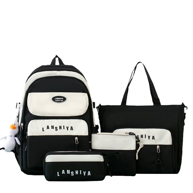 Keturių dalių kanvasinis kuprinės rinkinys vidurinei mokyklai, didelė talpa, atsparus dėvėjimuisi, pečių diržai su oro pagalve, miesto minimalistinis stilius