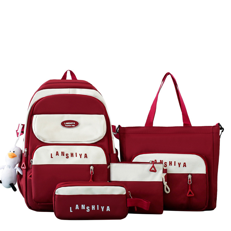 Keturių dalių kanvasinis kuprinės rinkinys vidurinei mokyklai, didelė talpa, atsparus dėvėjimuisi, pečių diržai su oro pagalve, miesto minimalistinis stilius