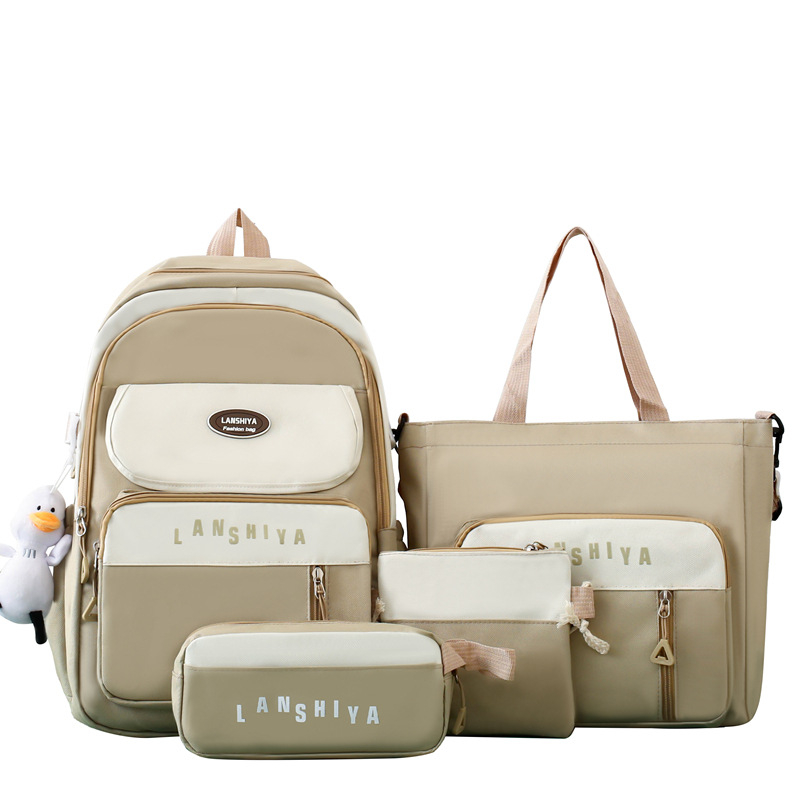 Keturių dalių kanvasinis kuprinės rinkinys vidurinei mokyklai, didelė talpa, atsparus dėvėjimuisi, pečių diržai su oro pagalve, miesto minimalistinis stilius